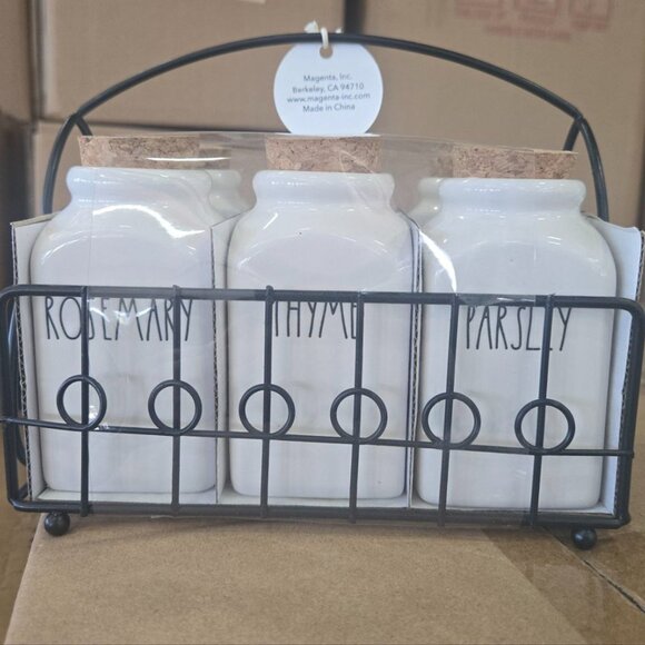 Rae Dunn Artisan Collection Magenta White Ceramic Spice Herb Jars Set Of 6 - Picture 1 of 4